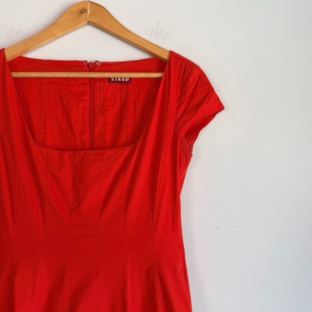 Staud Square Neck Fit and Flare Midi Dress Size 4 Red Cottagecore Quiet Luxury - Picture 4 of 12